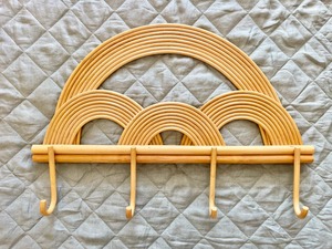 Natural Rattan Wall <b>Shelf</b> Rainbow <b>Hook</b> Rack Multifunction Hanging Storage Holder for Bathroom Kitchen Living Room - Product Image 2