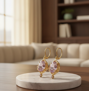 Boucles d'oreilles en argent sterling 925 plaqué or 18 carats – ovales roses hydro 10x12mm avec CZ, bijoux vintage pour femmes et filles, petites boucles pendantes - Product Image 6