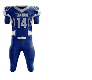 American Football Uniform Men Blue With <b>White</b> Accents Short Sleeve Fitted Moisture Wicking Polyester V-Neck All Seasons - Product Image 1