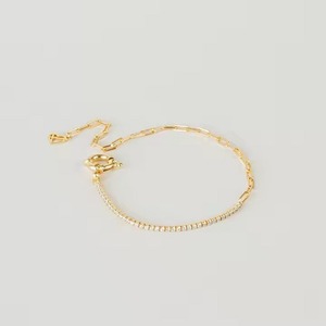 Round Shape Diamond Tennis Bracelet Minimalist Gold Stackable Bracelet Romantic Anniversary Gift for Wife for Parties - Product Image 1