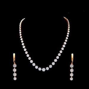 Rose <b>Gold</b> Plated 925 Silver Moissanite <b>Tennis</b> Chain <b>Necklace</b> Set Round Brilliant Cut Bezel Jewelry for Wedding Party - Product Image 2