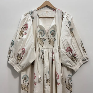 เดรสลำลองผู้หญิง ผ้าทอ 100% คอตตอน ลายพิมพ์ดอกไม้/สีพื้น แต่งโครงสร้าง แขนสั้น เอวทรงเอ็มไพร์ ทรงเบบี้ดอลล์ - Product Image 2