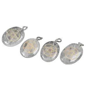 Engraved Crystal Quartz Oval Pendants suppliers chakra pendants from hanifa crystal from khambhat