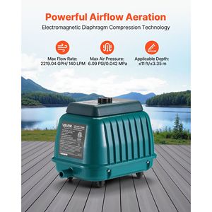 Pompa ad aria lineare 2219.04 GPH per sistema di aerazione seppica, stagni profondi 11 piedi, per fosse settiche, acquari, irrigazione idroponica 2219.04 - Product Image 2