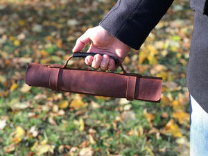 Porte-couteaux en cuir véritable fait main de haute qualité, classique, écologique, léger et portable, avec 4 à 6 compartiments et cordon de serrage - Product Image 2