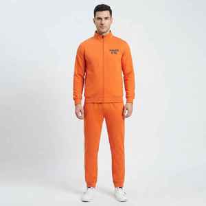 Survêtement homme Hawk Eye orange, fermeture éclair intégrale, col montant, couleur unie, coupe décontractée, 100% coton, style automne - Product Image 1