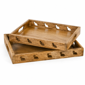 Bandeja de Comida Rectangular de Madera, Diseño Abstracto con Patrón de Cuerda Horizontal Contemporáneo, Resistente al Calor, Apta para Microondas, Hecha a Mano, Decorativa - Product Image 1