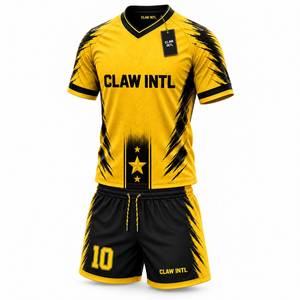 ชุดฟุตบอลชาย CLAW INTL สีเหลืองดำ คอวี แขนยาว ระบายอากาศได้ดี ผลิตจากโพลีเอสเตอร์ สำหรับวัยรุ่น สามารถสั่งทำชื่อทีมได้ - Product Image 4