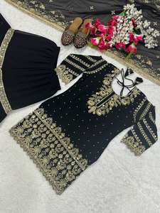Diseñador indio pakistaní Readymade Ethnic Wear Set 3 piezas Sharara Gharara Kurti diseño cosido bordado Georgette tela - Product Image 4