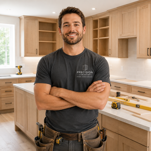 T-shirt de charpentier de cuisine PRECISION CABINETRY avec logo personnalisé |   Vêtements de travail imprimés à l'écran à manches courtes de qualité supérieure - Product Image 1