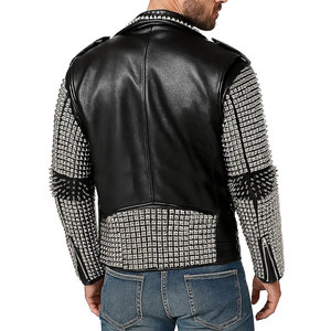 Men's Black PU Leather Motorcycle <b>Jacket</b> Punk Style Rivet Decorated Zipper Closure Turn-down Collar <b>Slim</b> <b>Fit</b> Autumn Wear - Product Image 5