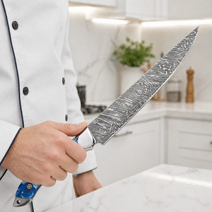 Custom Handmade Modern Ambidextrous <b>Boning</b> <b>Knife</b> Damascus Steel Blade 3.0mm Thickness Resin <b>Handle</b> Leather Sheath 8-9.9in Extra - Product Image 6