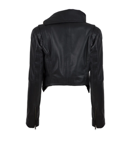 Men's <b>Black</b> PU Leather Jacket <b>Turtleneck</b> Zipper Closure Slim Fit Moto Biker Style Autumn Wear Short Length - Product Image 3