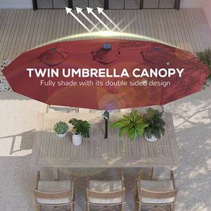 Vino rosso 9.7 ombrellone esterno doppio lato con inclinazione e manovella 12 costole luce solare - Product Image 5