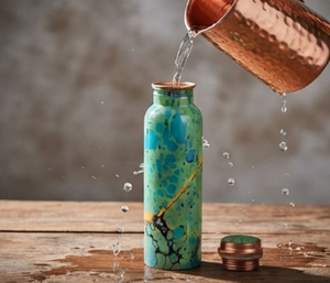 Luxury Green Marble Texture Printed Copper <b>Water</b> Bottle Modern Minimalist Style Eco Friendly For Daily Hydration Travel Gym Gift - Product Image 4