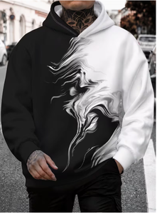 Sweat à capuche color block pour homme Tribon Sports, imprimé noir et blanc, coupe classique, vêtement décontracté pour l'automne, respirant, en polyester tricoté - Product Image 6