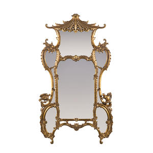 Espejo de Pared de Madera de Teca de Estilo Europeo Tradicional Clásico con Tallado Decorativo Hecho a Mano, Forma Irregular, Grosor de 5.0 mm - Product Image 1