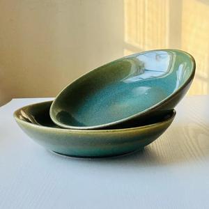 Tazón de Cerámica Verde Degradado Esmaltado a Mano, Diseño de Borde Ancho, Acabado Liso, Duradero, Apto para Alimentos, Pieza Decorativa para Comedor Moderno - Product Image 5