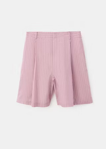 Shorts Bermuda a Rayas Rosas para Mujer, Cintura Media, Cierre de Botones, Corte Regular, Casuales, de Algodón Oxford, con Bolsillos - Product Image 3