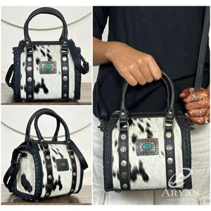 Wholesale Customize Hair On Cowhide Small Compact Western Speedy Duffel Bag Luxury Turquoise Concho Women Handbag For Daily Use - Product Image 1