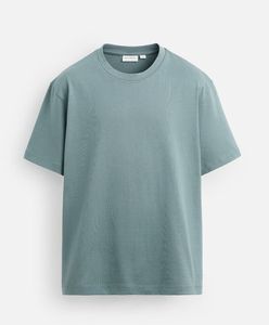 T-shirt homme vert uni à manches courtes en coton/fibre de bambou, col rond, coupe classique, tricoté, anti-boulochage, avec motif lettre teint en fil sur le devant - Product Image 5
