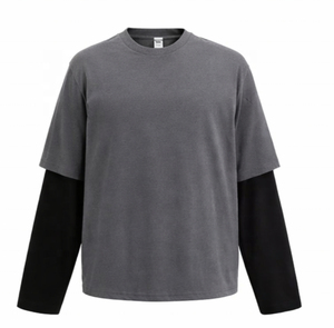 Ensemble deux pièces tricoté 100 % coton pour homme, coupe droite, manches courtes, double couche, style streetwear formel, délavé à l'acide, vintage - Product Image 3