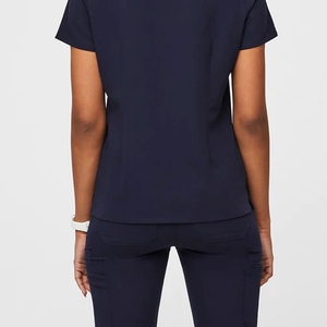 Conjunto de Uniforme Médico para Mujer, Cuello en V, Azul Marino, Manga Corta, con Bolsillos, Tejido de Algodón y Poliéster - Product Image 4