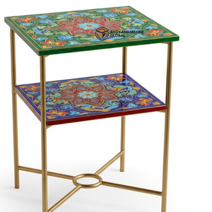 Designer Green Bone Inlay <b>Table</b> – Premium Handcrafted <b>Stool</b> <b>Table</b> for Interiors Ottomans - Product Image 5