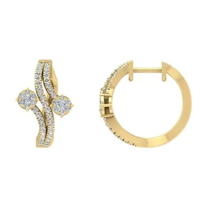 Boucles d'oreilles créoles de luxe en or jaune 14 carats avec diamants naturels ronds, cadeau unisexe pour mariage - Product Image 2