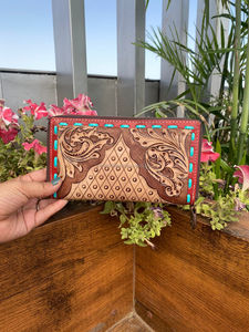 มือเครื่องมือแกะสลักกระเป๋าสตางค์หนังคลัทช์เคสโทรศัพท์มีสไตล์หลายใช้การออกแบบใหม่กระเป๋าสตางค์หนังตะวันตกแฮนด์เมดคลัทช์ - Product Image 4