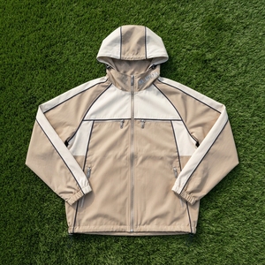 <b>Men</b> Beige <b>Cream</b> Color Block Hooded Windbreaker <b>Jacket</b> Full Zip Outdoor Sports <b>Jacket</b> with Multiple Zip Pockets - Product Image 5
