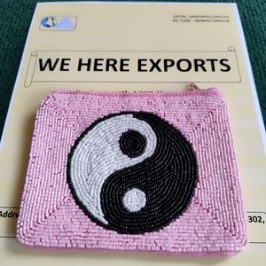 Handmade Beaded Yin Yang Pouch <b>Set</b> Pink Zipper Cosmetic Coin <b>Purse</b> Boho Fashion Gift <b>Bag</b> Wholesale Supplier Premium Quality <b>Bags</b> - Product Image 4