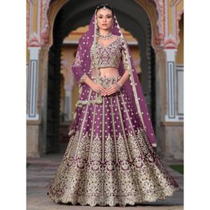 Purple Embroidered <b>Net</b> Lehenga Choli for Women Engagement Wear - Product Image 1