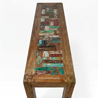 Mesa Consola Rústica de Madera de Teca, Estilo Patchwork, Hecha a Mano, Ecológica, para Sala de Estar, Dormitorio, Entrada, Villa, Apartamento, Hotel, Hogar