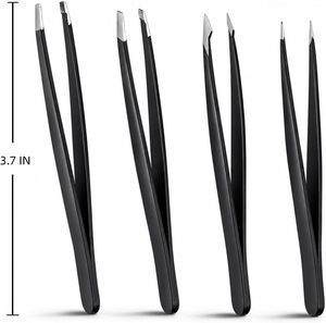 Ensemble de pinces à sourcils courbées en acier inoxydable sans soudure, étui en PU, pointes inclinées, pinces de précision durables, classiques - Product Image 5