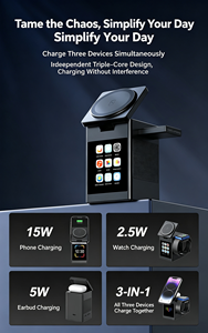 Station de charge sans fil multifonction rapide avec écran tactile, haut-parleur Bluetooth, réveil pour smartphone, montre et écouteurs - Product Image 2