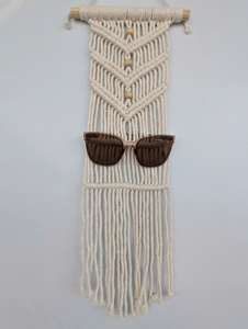 Macrame <b>Wall</b> <b>Hanging</b> With Wooden Beads White Cotton Rope Bohemian Sunglasses Holder Handmade <b>Storage</b> Rack - Product Image 4