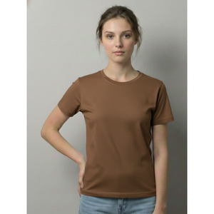 Camiseta de Algodón Estilo Boho para Mujer, Cuello Redondo Marrón, Tejido Transpirable y Suave, Corte Holgado, Uso Diario Informal de Verano - Product Image 3