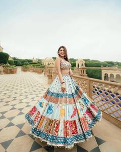 Lehenga de Algodón Muslin con Estampado Digital y Trabajo de Espejo Real, con Blusa sin Coser y Dupatta, Especial para Navratri - Product Image 1