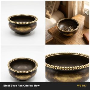 Bol décoratif artisanal en laiton antique à bord perlé de 16 cm pour la maison/l'hôtel, mariages - Idée cadeau - Product Image 6