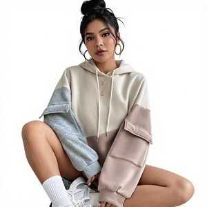 Sudadera con Capucha Cargo Colorblock para Mujer 2026, Estilo Oversize con Parches y Bolsillos Utilitarios - Product Image 1