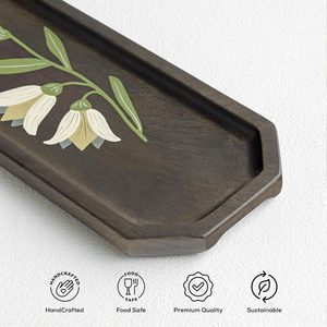 Rectangular Shaped Wooden <b>Snacks</b> Server Seasoned Wood Polished with Floral Handpainted Elegant Decorative <b>Tray</b> At Lower Price - Product Image 6