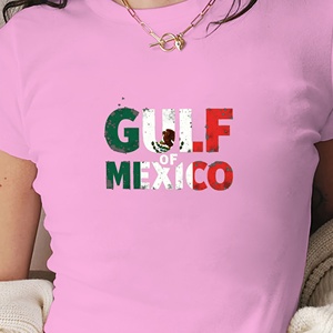 Camiseta de punto de manga corta con estampado de la bandera mexicana y el Golfo de México, diseño Y2K, corte ajustado, para mujer - Product Image 2