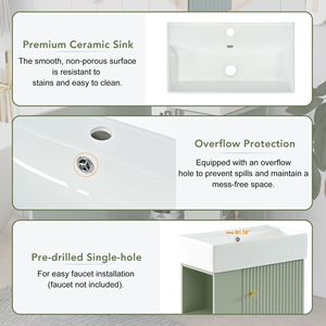 Mobile bagno verde da 21,6 pollici con lavabo singolo in ceramica e mobiletto contenitore laterale sinistro - Product Image 5