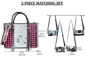 Conjunto de 2 Piezas: Bolso Tote de Cuero Genuino a Cuadros y Cartera de Mano de Cuero Vacuno Grabado a Mano, Novedad 2026 - Product Image 2