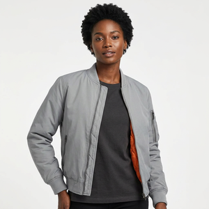 Men's Gray Jacket With Orange Lining Windproof Zipper Closure Casual Style Polyester <b>Material</b> Autumn Wear - Product Image 5