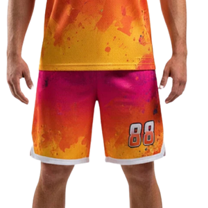 Ensemble uniforme de basketball pour hommes, maillot sans manches et short assorti, imprimé dégradé effet éclaboussures de peinture, kit personnalisé avec nom et numéro d'équipe, 100% coton - Product Image 6