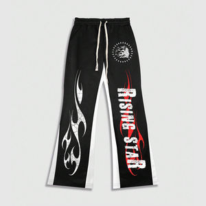Pantalones Deportivos Anchos para Hombre, Estilo Y2K, Color Negro, con Estampado de Estrellas y Llamas Blancas, Estilo Hip Hop, Casuales, 100% Algodón - Product Image 1