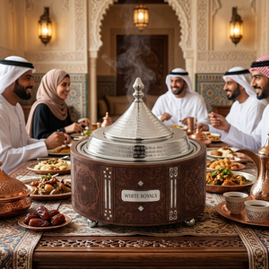 Arabesque Engraved Walnut Wood Finish Durable Eco-Friendly Hotpot Premium Stainless Steel <b>Insulated</b> Casserole Mother Pearl - Product Image 5