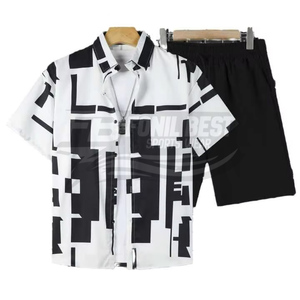 Ensemble de chemises décontractées tendance pour hommes, design à la mode, été, 100% polyester respirant, manches courtes, pantalon capri - Product Image 6
